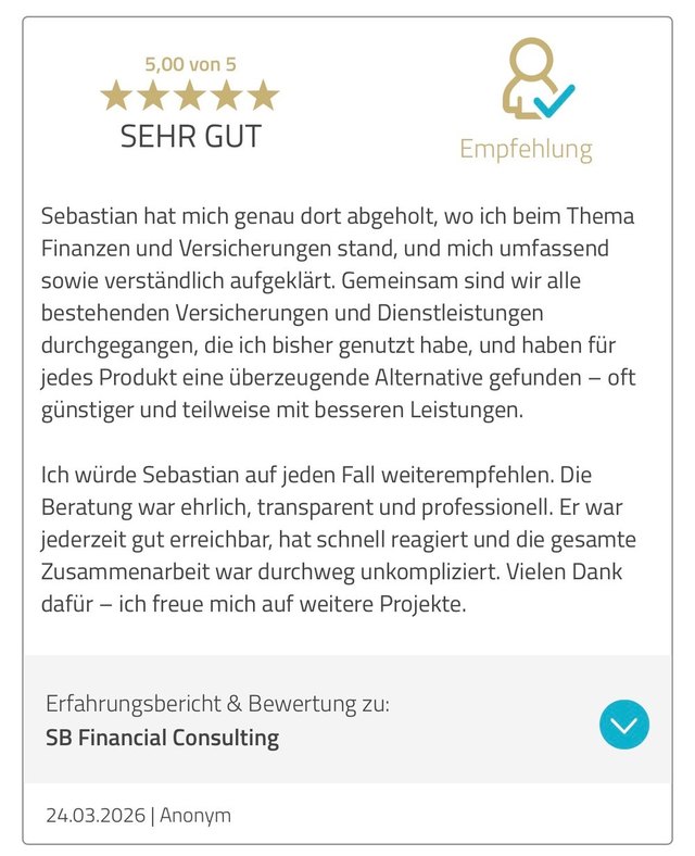 Kundenbewertung SB Financial Consulting, 5 von 5 Sternen