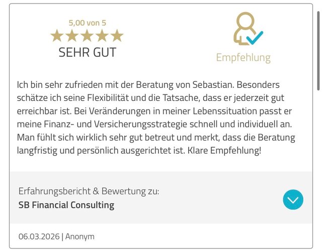 Kundenbewertung SB Financial Consulting, 5 von 5 Sternen