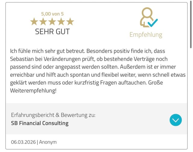 Kundenbewertung SB Financial Consulting, 5 von 5 Sternen